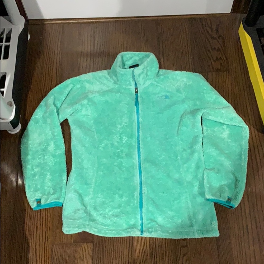 The North Face Mint Green Fuzzy soft zip up jacket